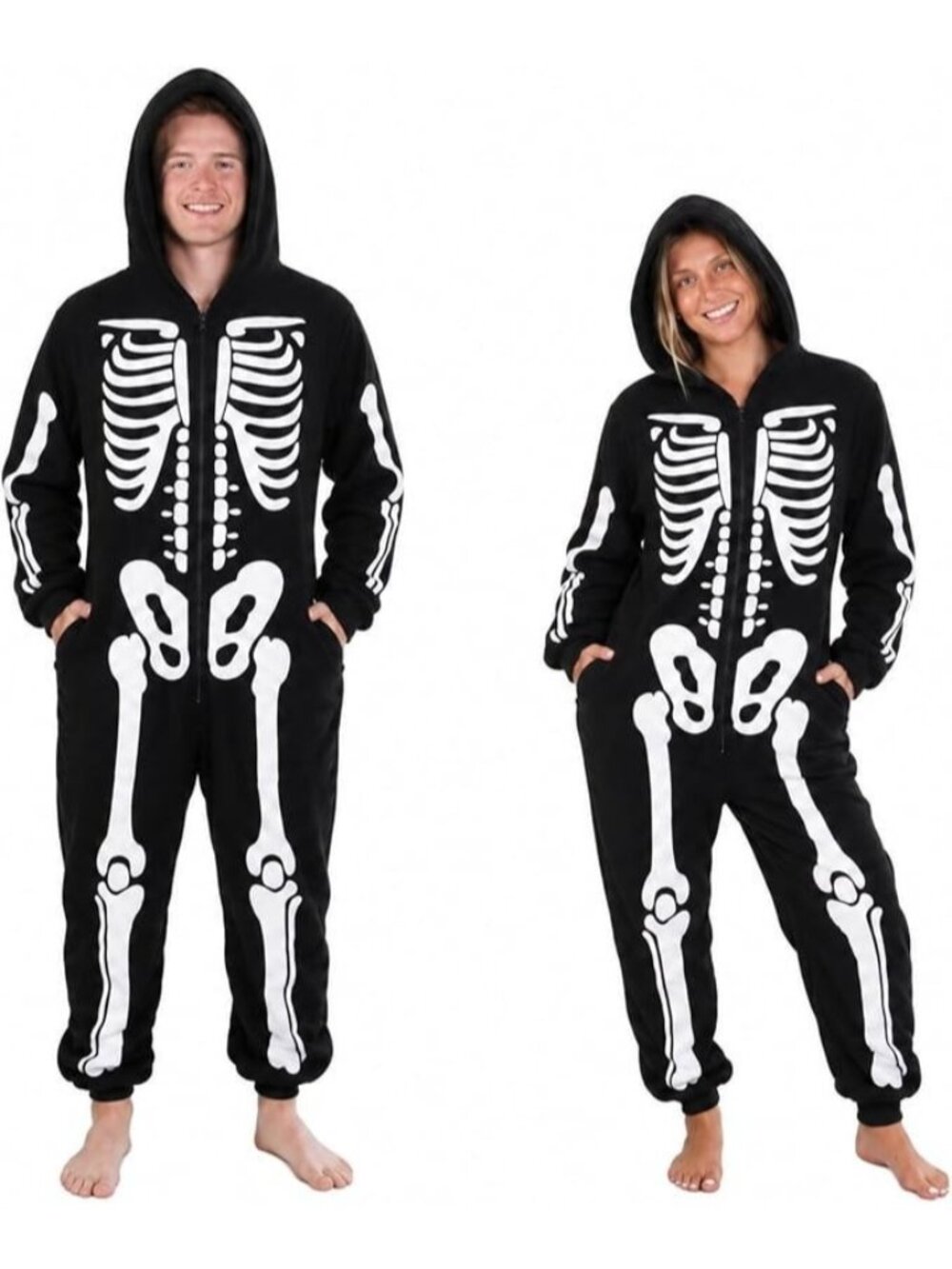 UNISEX Skeleton Hooded Union Suit Halloween Costume Jumpsuit Zip PJs MEDIUM